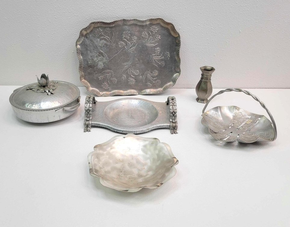 Silverplated Candy Dish & Aluminum Tableware