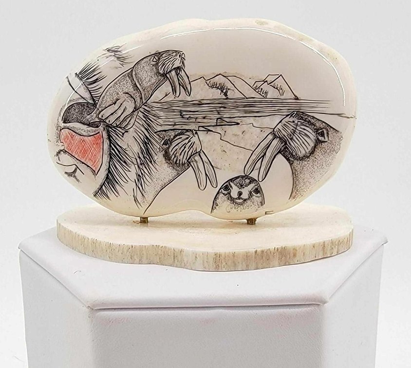 Scrimshaw Walrus Ivory Panel