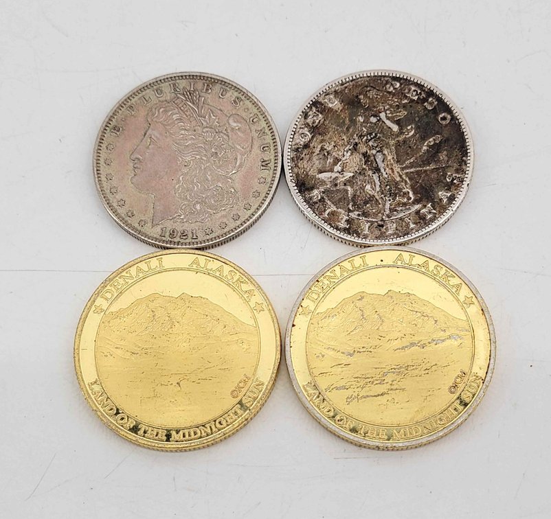 4x Coins & Medallions - Morgan Dollar, Philippines Peso, Denali Medallions