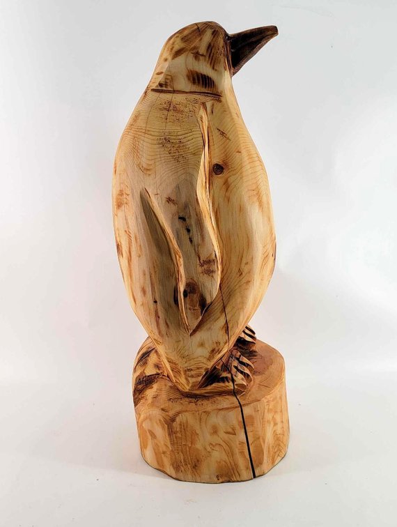 22" Carved Wood Penguin