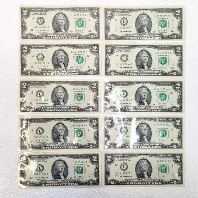 10x Sequentially Numbered $2 Bills, 2013 Series