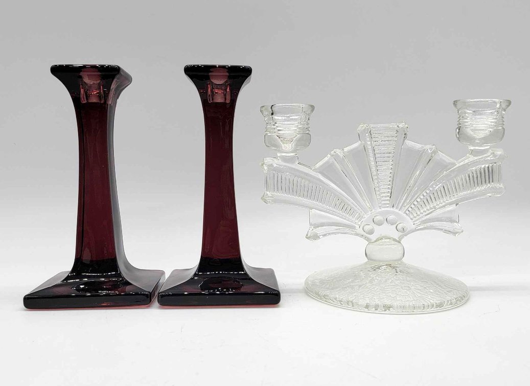 2x Art Deco Candleabra & Pair of Taper Candlesticks 