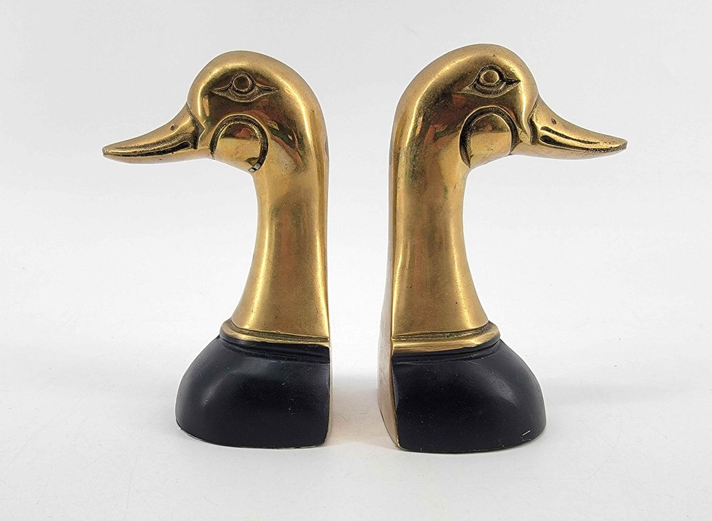 2x Brass Duck Head Bookends 