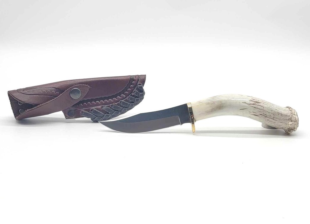 Antler Handled Knife w/Leather Sheath