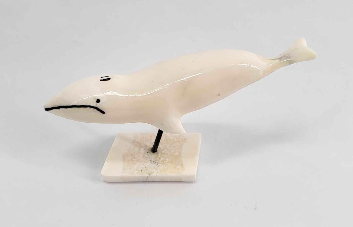Herman Toolie Ivory Carved Whale on Ivory Base