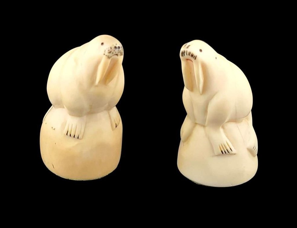Whale Tooth Carved Walrus Figures 
