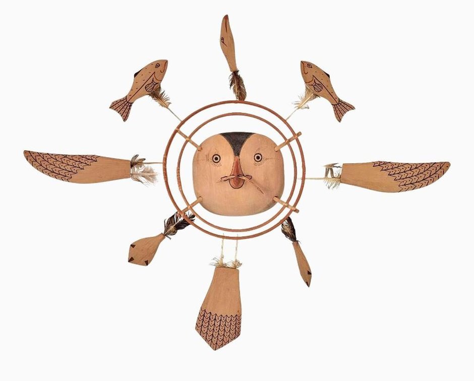 Nunivak Yup'ik Polychrome Wood Puffin Spirit Wheel