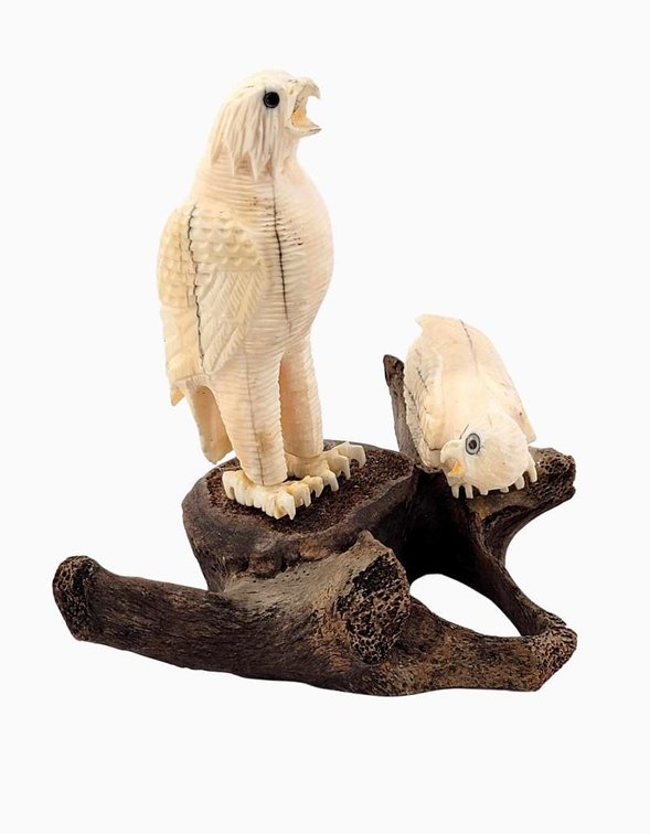 Carved Walrus Tusk Eagle Diorama