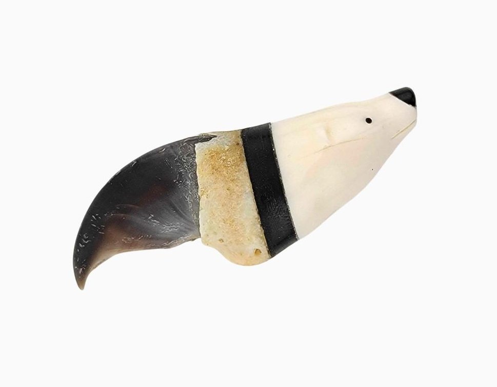 Polar Bear Claw w/Figural Walrus Tusk Cap