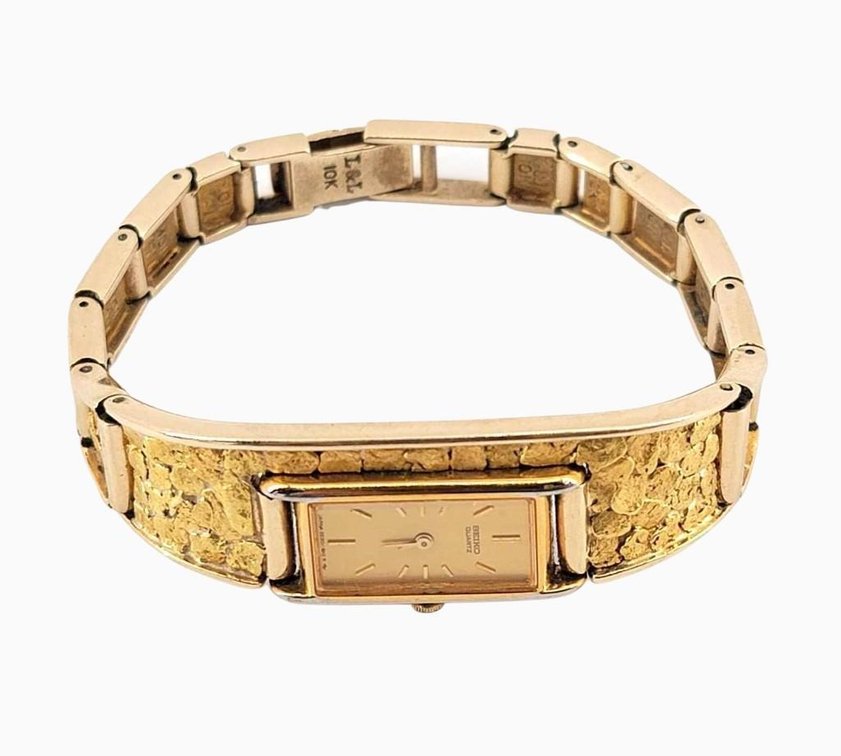 Ladies Gold Nugget Watch w/10k Gold Band