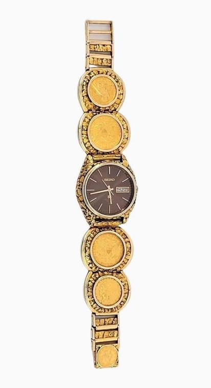 Exceptional Men's Gold Nugget & Gold Coin Watch