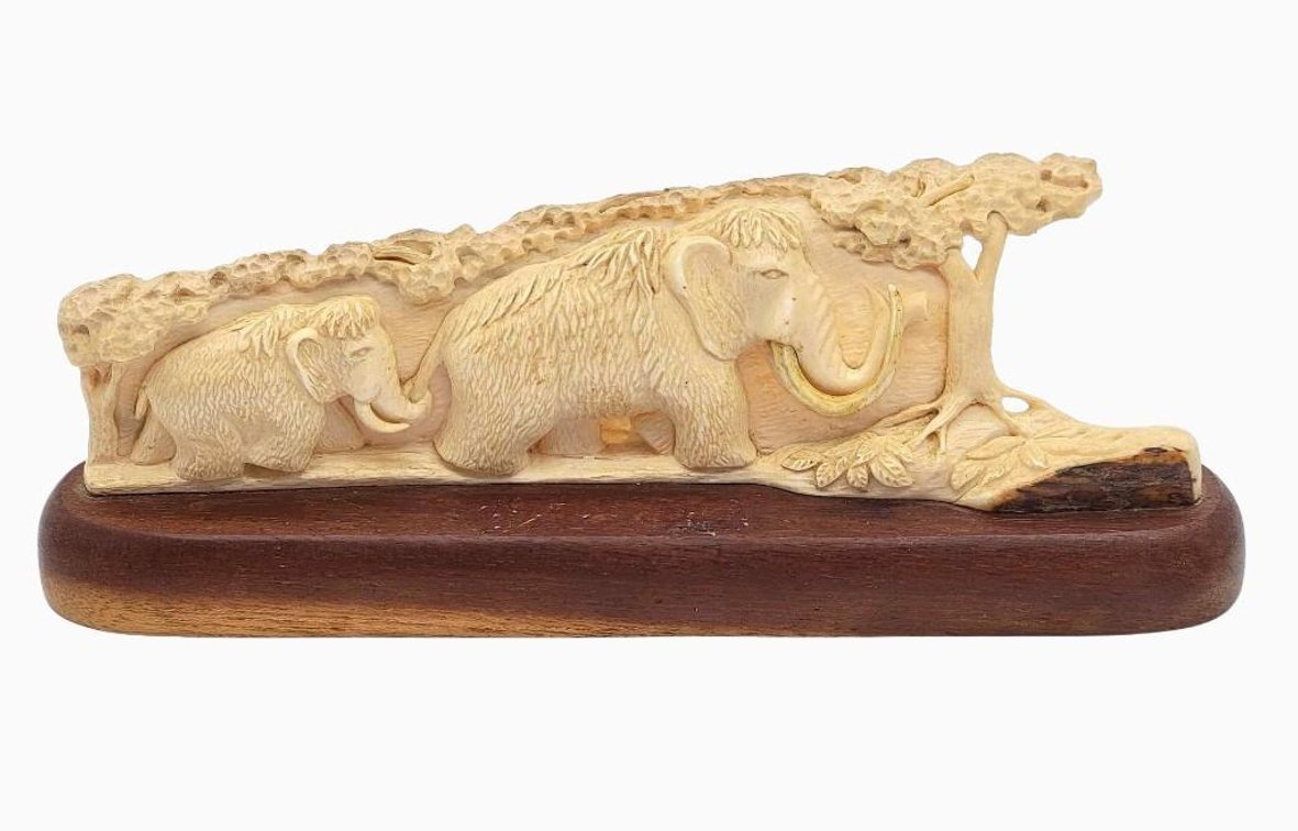 Russian Mammoth Tusk Carving of Mammoth Family