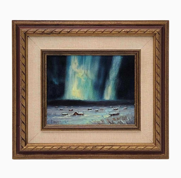 Scott McDaniel Original Oil Painting of Village Under Northern Lights