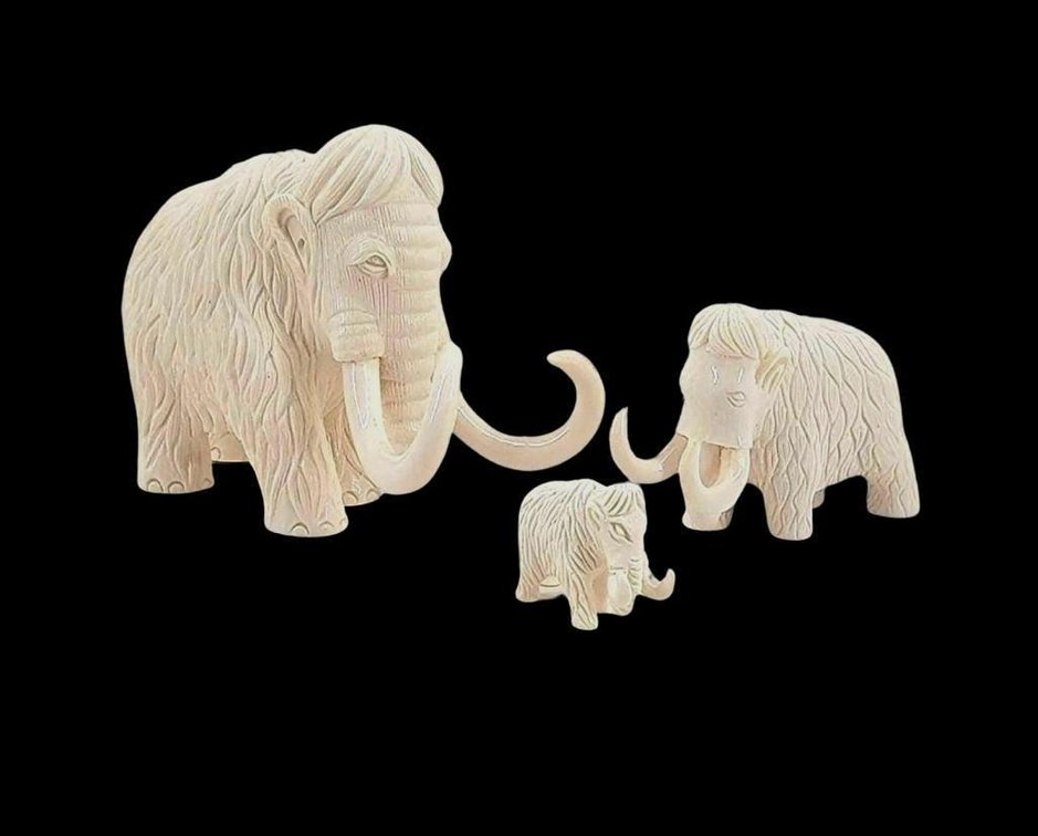 Three Mammoth Tusk Mammoth Carvings 