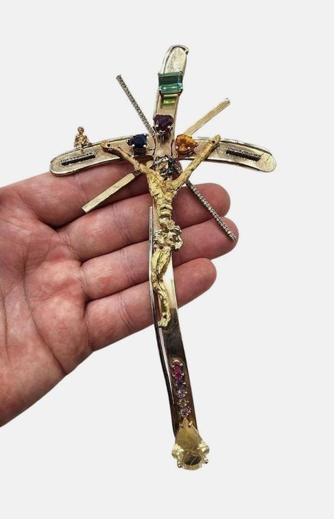 4ozt. 14k Gold Crucifix w/Plethora of Exquisite Gemstones