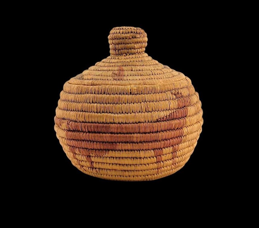 Yup'ik Grass Coiled Basket w/ Wildlife Motifs