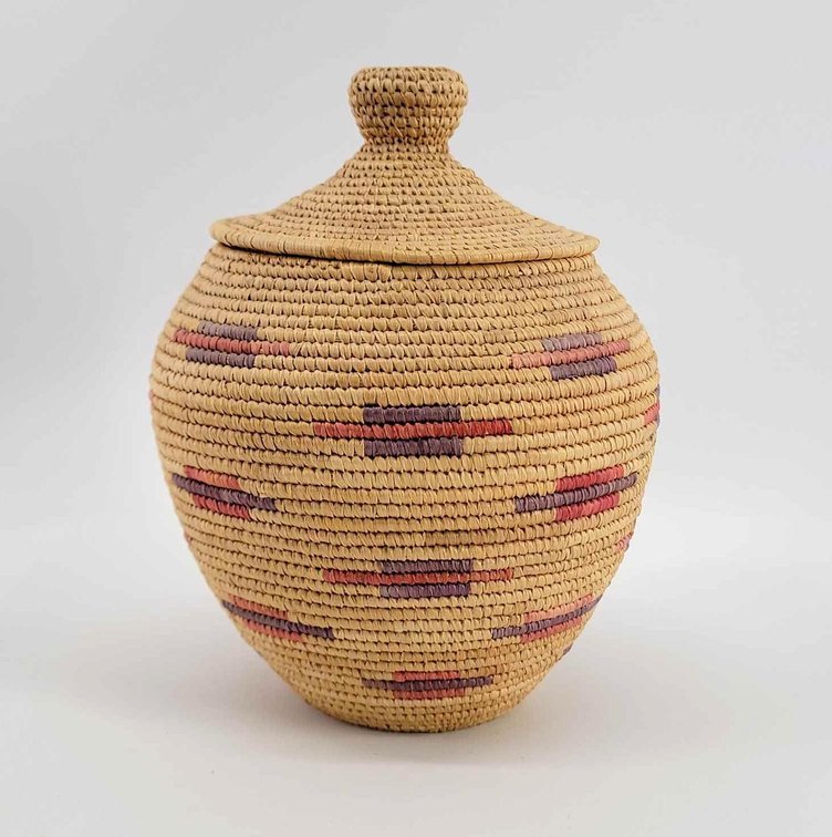 Finely Woven Yup'ik Coiled Basket w/Lid