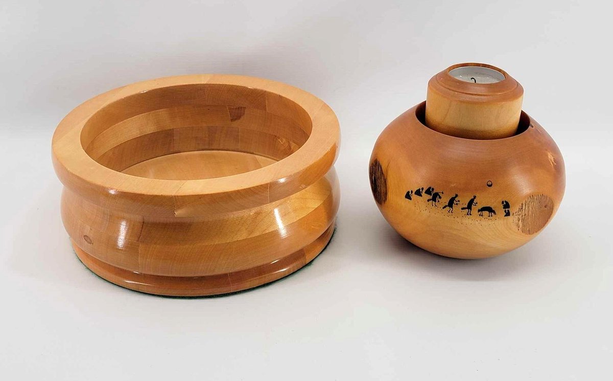 Carol Muth Turned Birch Bowl & Artisan Candle Holder