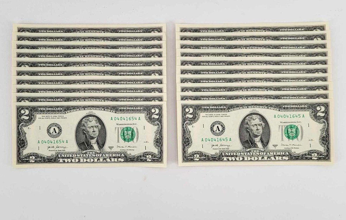 20x Sequential Two Dollar Notes