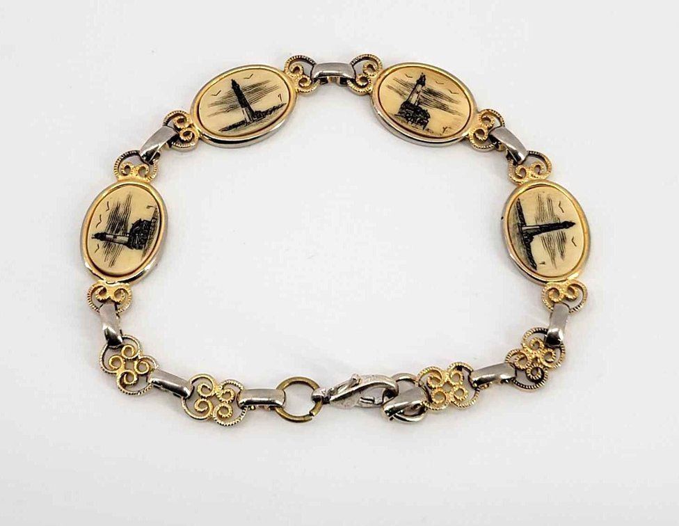 Scrimshaw Lighthouse Ivory Bracelet