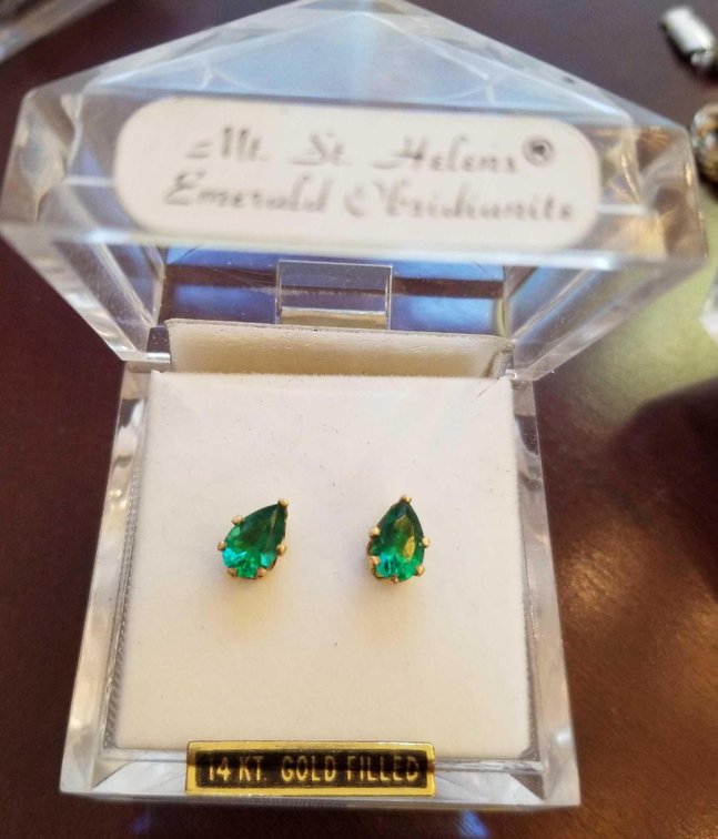 Mt. St. Helens emerald obsidianite ear rings
