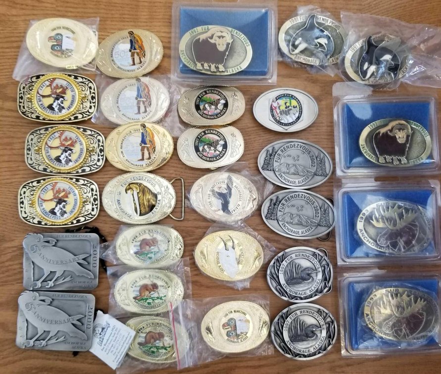 Large lot of fur rondy belt buckles