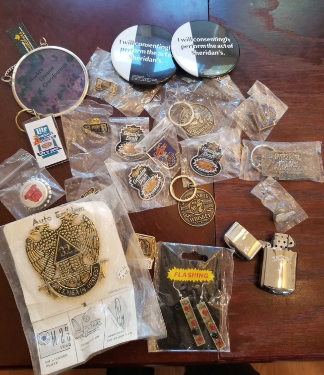 Miscellaneous collectible pins, key rings etc.