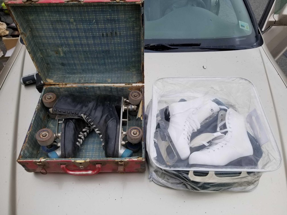 Old ice skates and roller skates