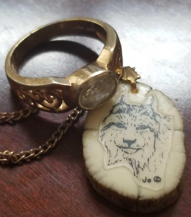 Fossilized ivory pendant with sterling silver ring