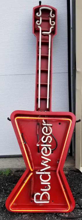 One vintage Budweiser neon guitar sign, approximately 42" long