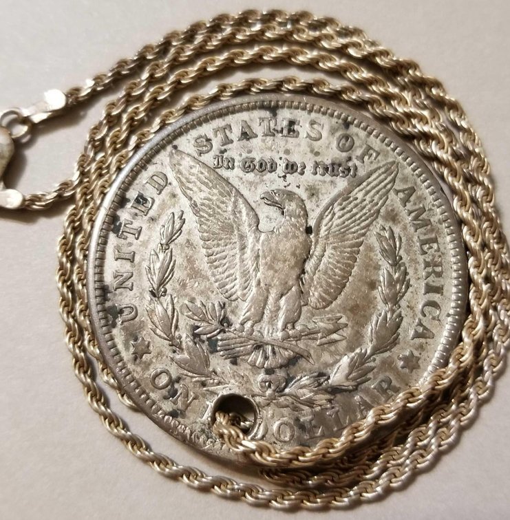 1921-S Morgan dollar with sterling chain 