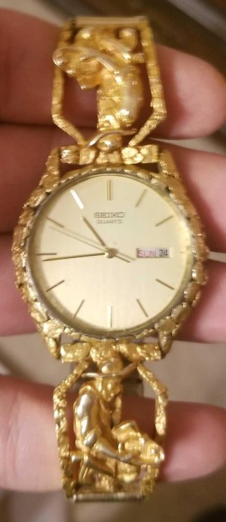 Seiko Gold Nugget Miner Motif watch 