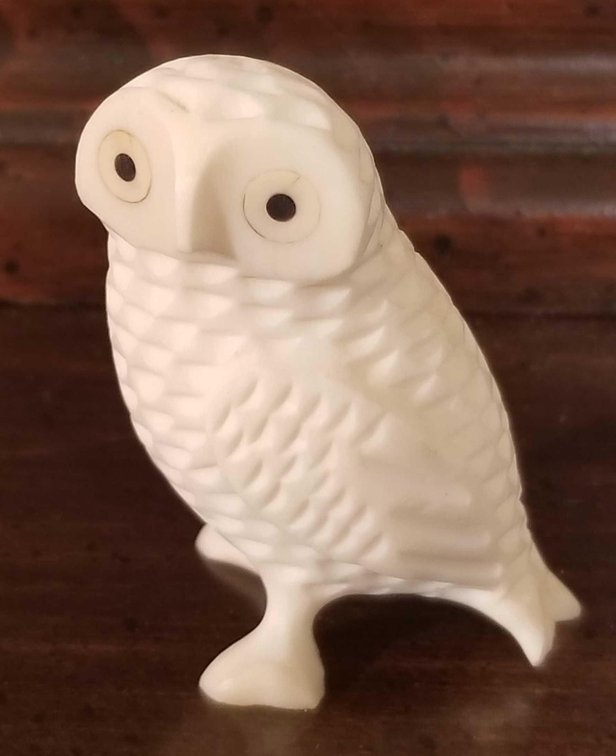 Carved ivory owl signed Silook