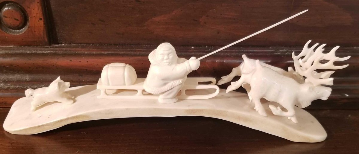 Vintage large Russian carved and polished bone scene 