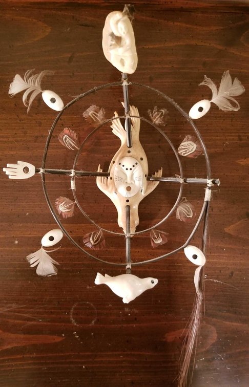 Ivory baleen and fossilized bone spirit mask 