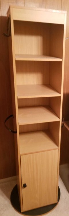 Tall 360 degree swiveling storage shelf 