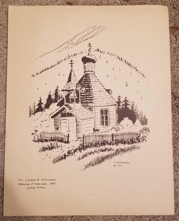 E. Wennersten Church of St. Nicholas (Juneau) print circa 1975 