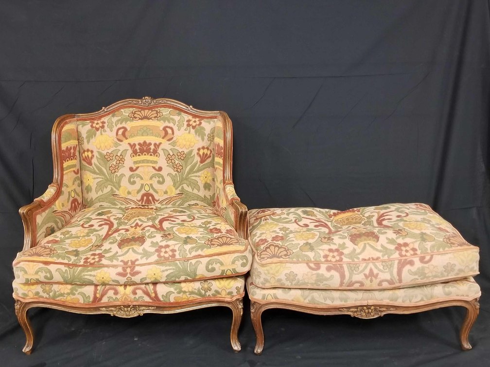 Antique chair and a half with ottoman 