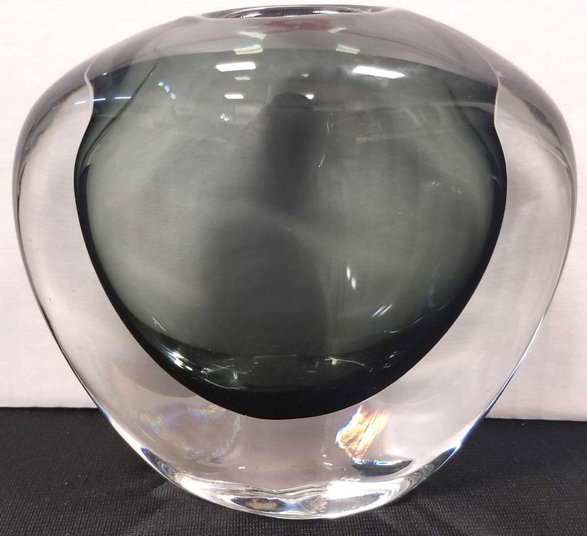Fine antique Orrefors handblown smoked olive glass small vase 