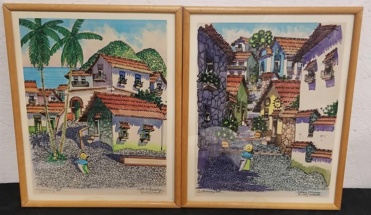 Two original watercolors depicting Puerto Vallarta scenes