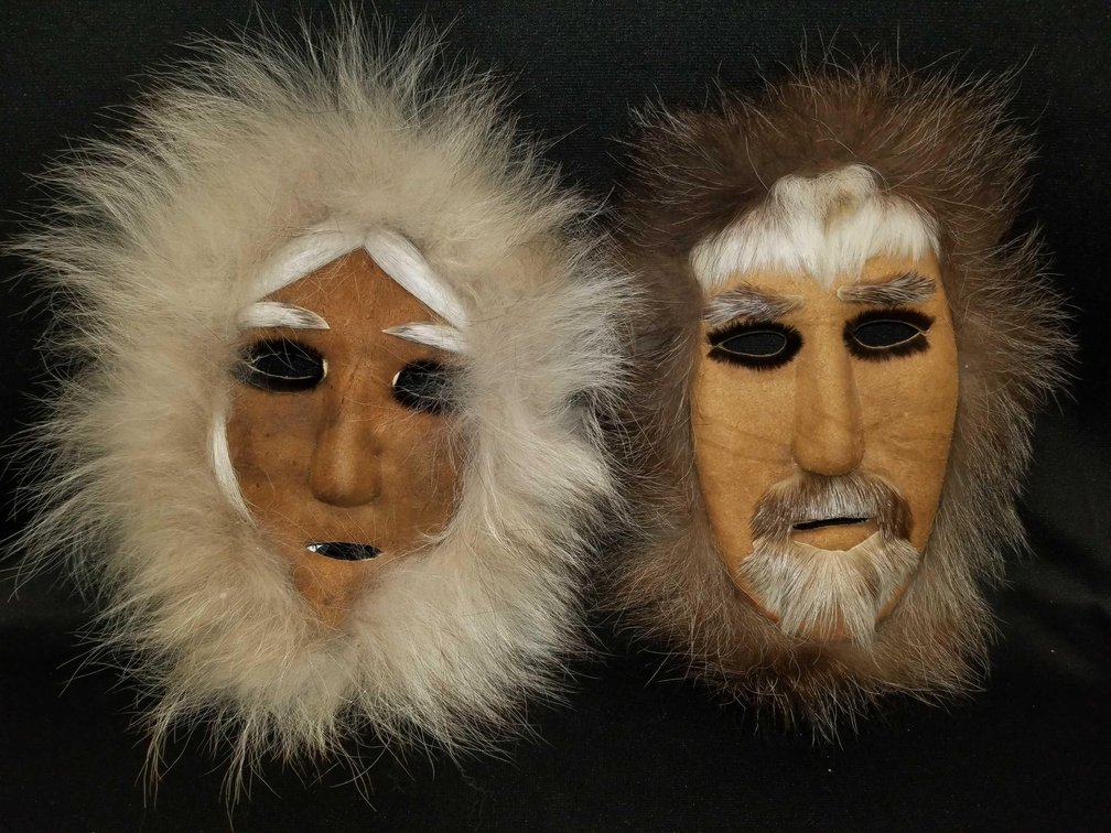Two Inupiaq Eskimo fur & hide masks 
