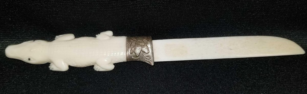 Carved bone figural crocodile motif letter opener 