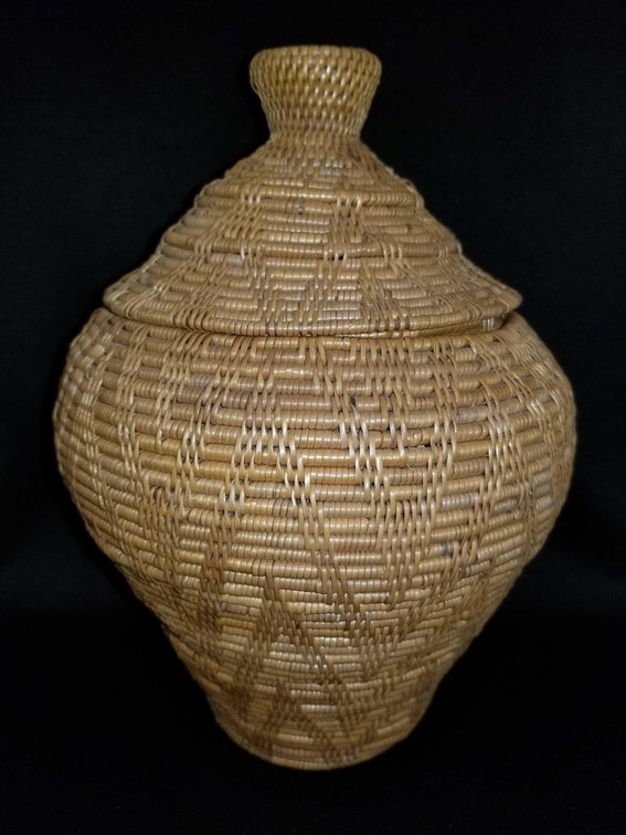 Hand woven lidded basket from Bali