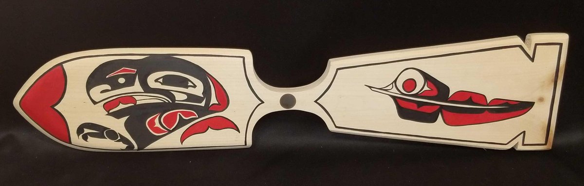 Tlingit double sided carved and painted cedar souvenir paddle 