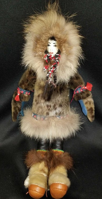 Exceptional large fur and beadwork doll