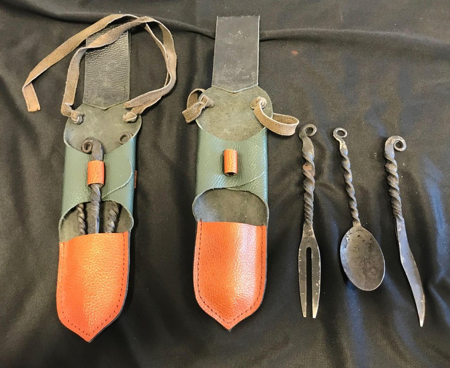 Unique hand wrought camping utensils and belt pouches
