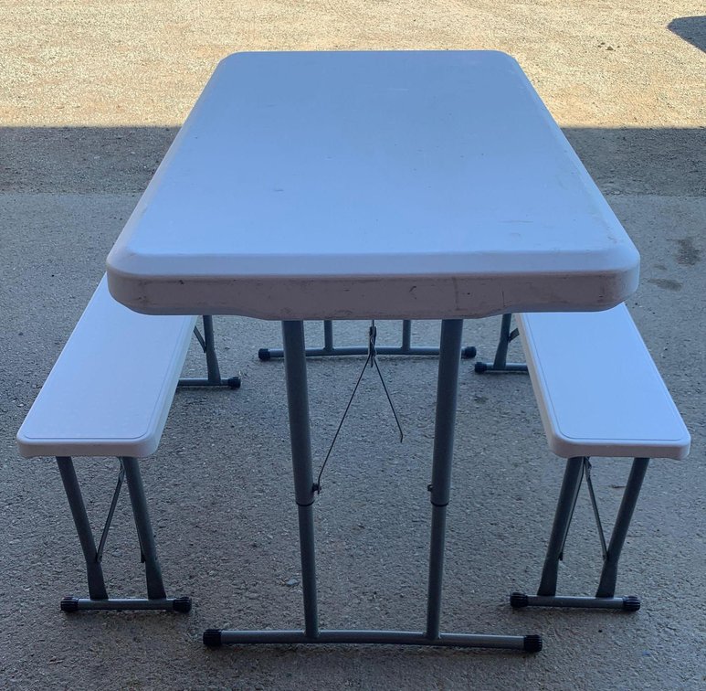 Folding table and two benches 