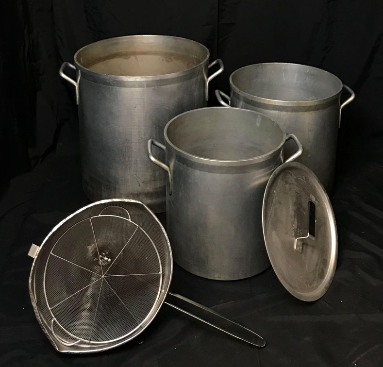 Large metal cooking pots 
