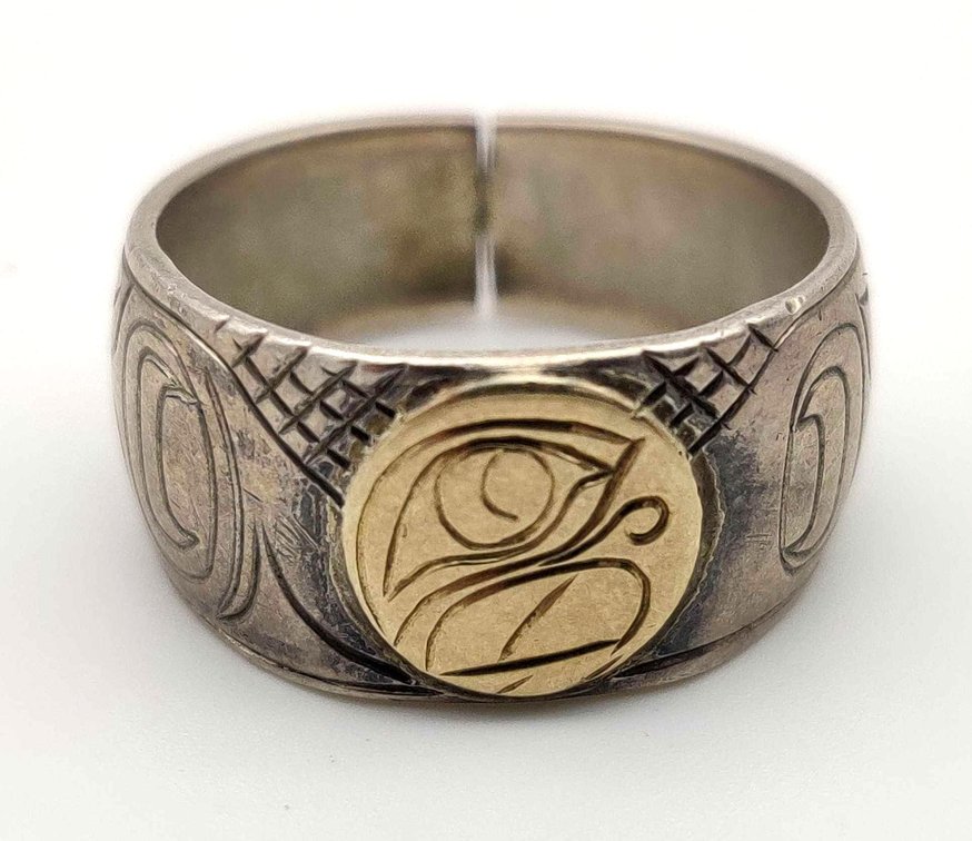 Southeast Alaskan Sterling & 14k Gold Ring 