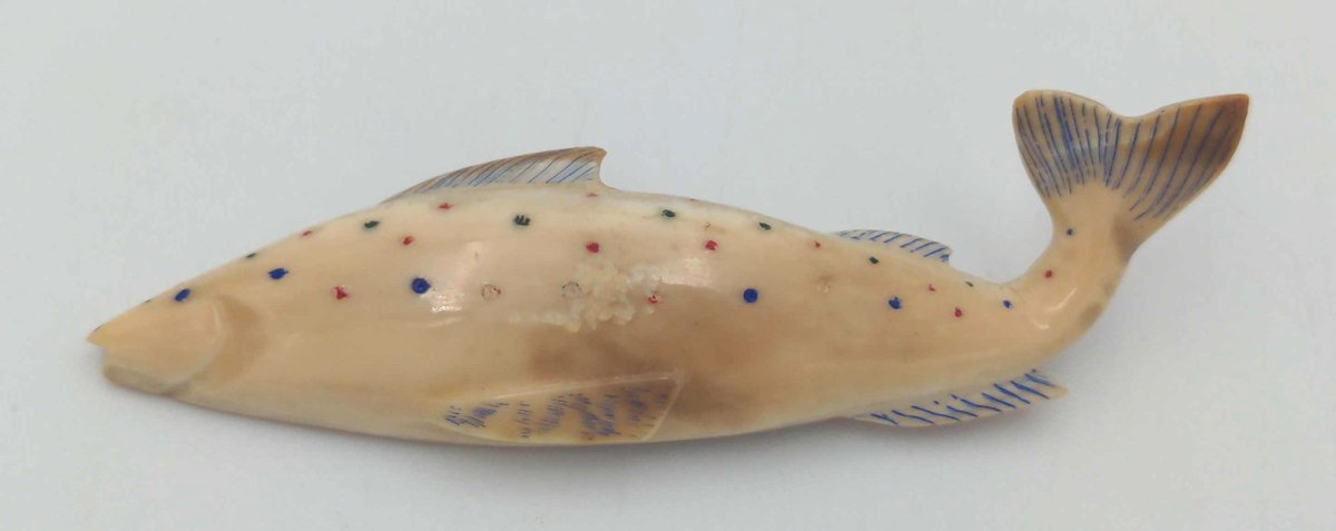 Fossil Walrus Ivory Scrimshaw Fish Pin